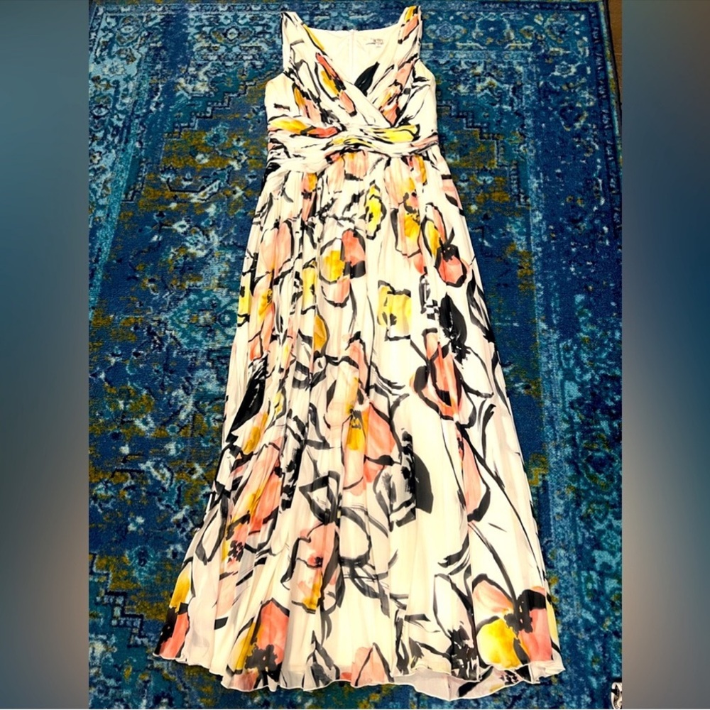 Badgley Mischka Floral Maxi Dress - White, Black, Yellow, Pink